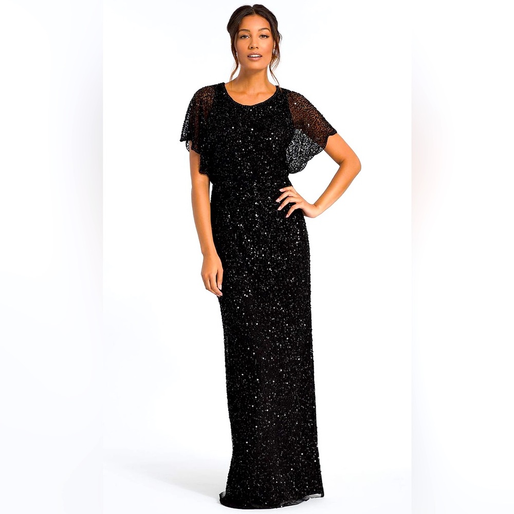 Adrianna Papell Black Sequin Evening Maxi Dress